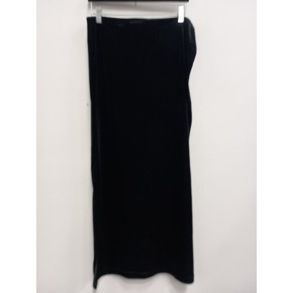 VTG Y2K Express Tricot Womens Maxi Skirt Large Black Velvet Side Slit Whimsygoth - Picture 6 of 7